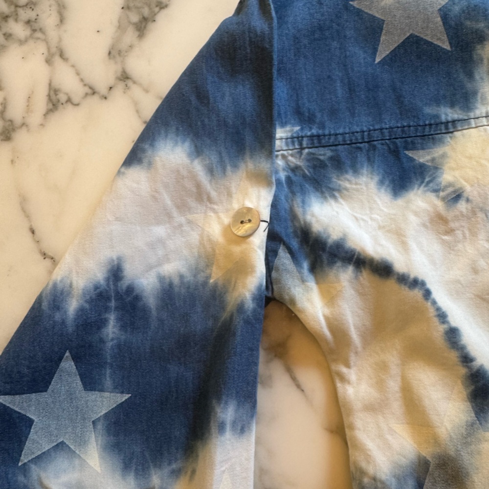 VTG Kabana Blue & White Tie-Dye Star Print Button Down Shirt Women’s – PTP 23.5” - Picture 5 of 9